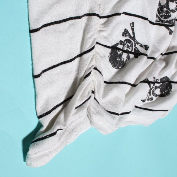 Black and White Striped Skull Bones Shirt Off Shoulder - Picture 5 of 5